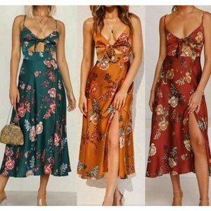 Red Floral Sleeveless Tie Front Lightweight Dress Size M